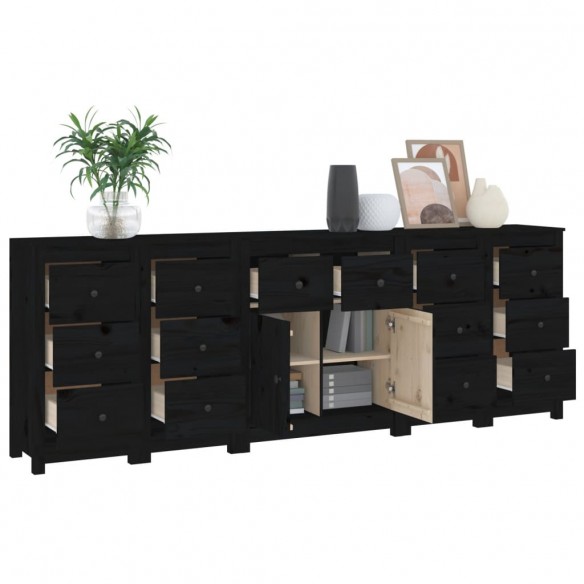 Buffet Noir 230x35x80 cm Bois massif de pin