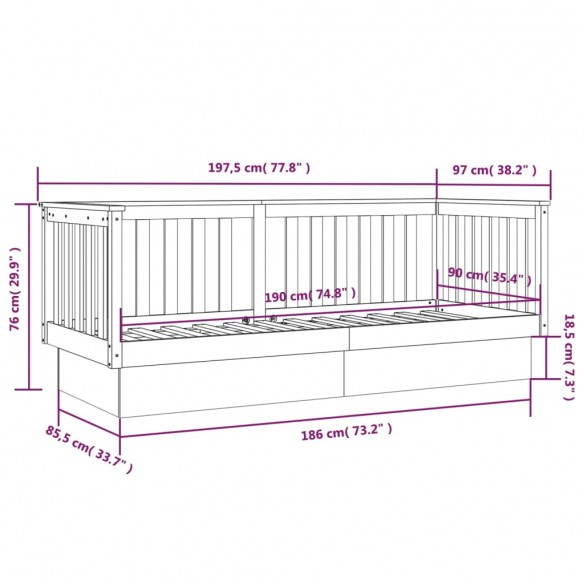 Lit de jour Blanc 90x190 cm Bois de pin massif