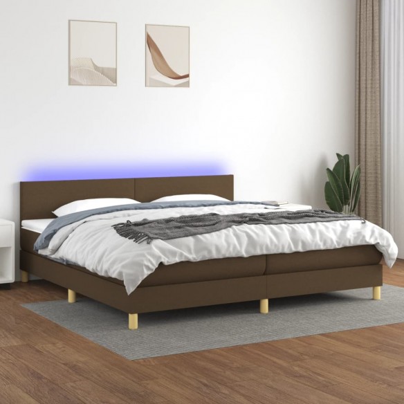 Cadre de lit matelas et LED Marron foncé 200x200 cm