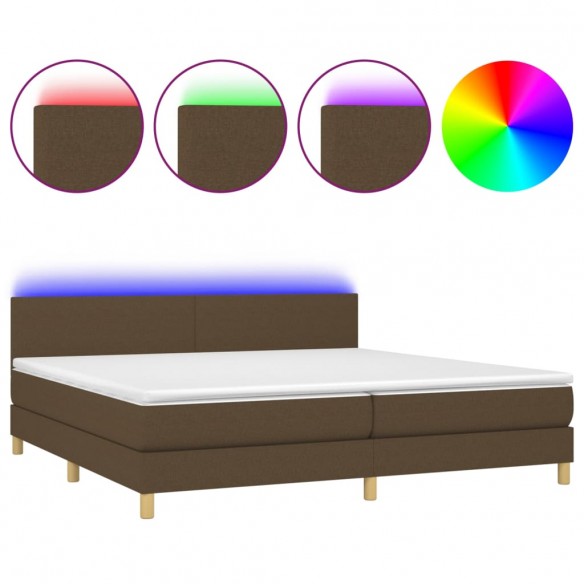 Cadre de lit matelas et LED Marron foncé 200x200 cm