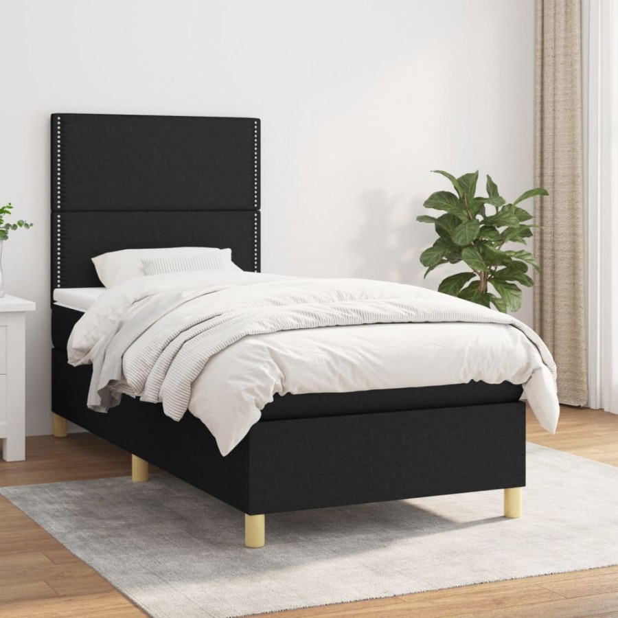 Cadre de lit avec matelas Noir 90x190 cm Tissu