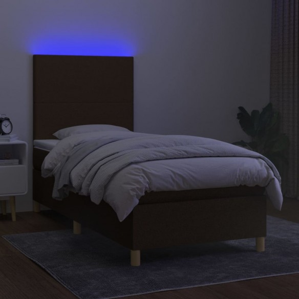 Cadre de lit matelas et LED Marron foncé 100x200cm