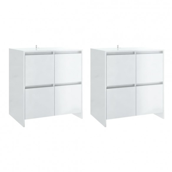 Buffets 2 pcs Blanc brillant 70x41x75 cm Aggloméré