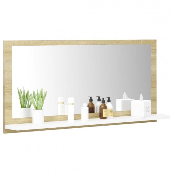 Miroir de bain Blanc et chêne sonoma 80x10,5x37 cm Aggloméré