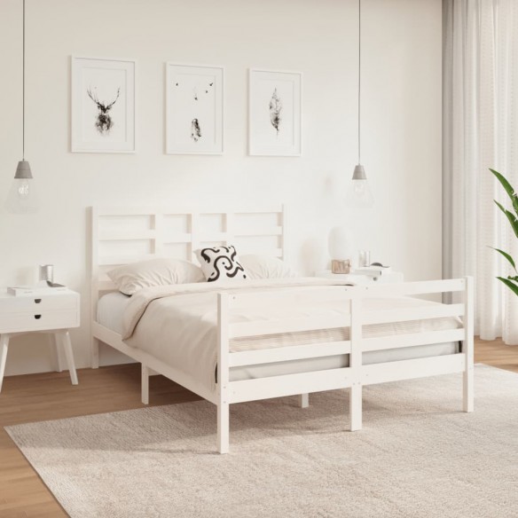 Cadre de lit Blanc Bois massif 135x190 cm Double