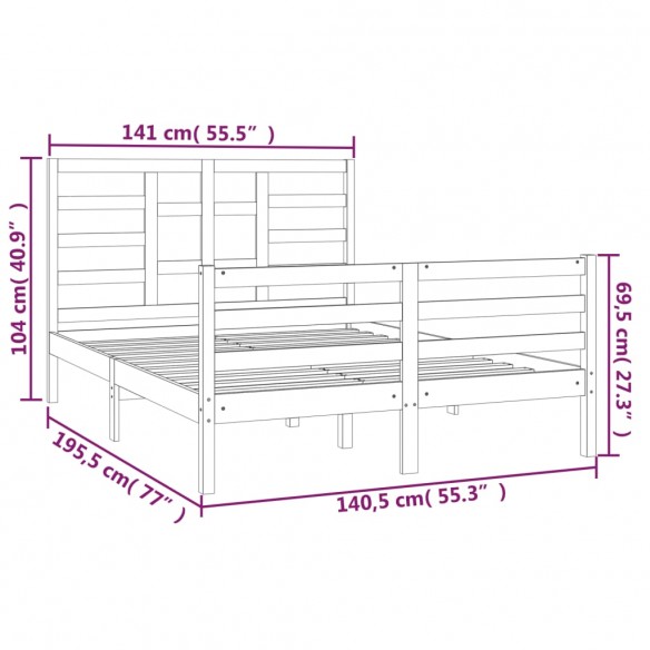 Cadre de lit Blanc Bois massif 135x190 cm Double