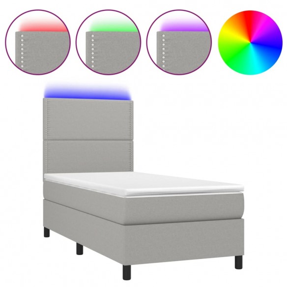 Cadre de lit avec matelas et LED Gris clair 90x190cm