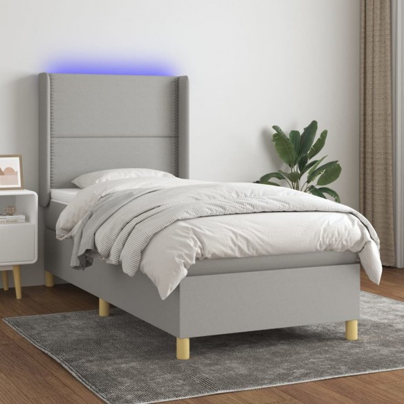 Cadre de lit matelas LED Gris clair 90x190cm Tissu