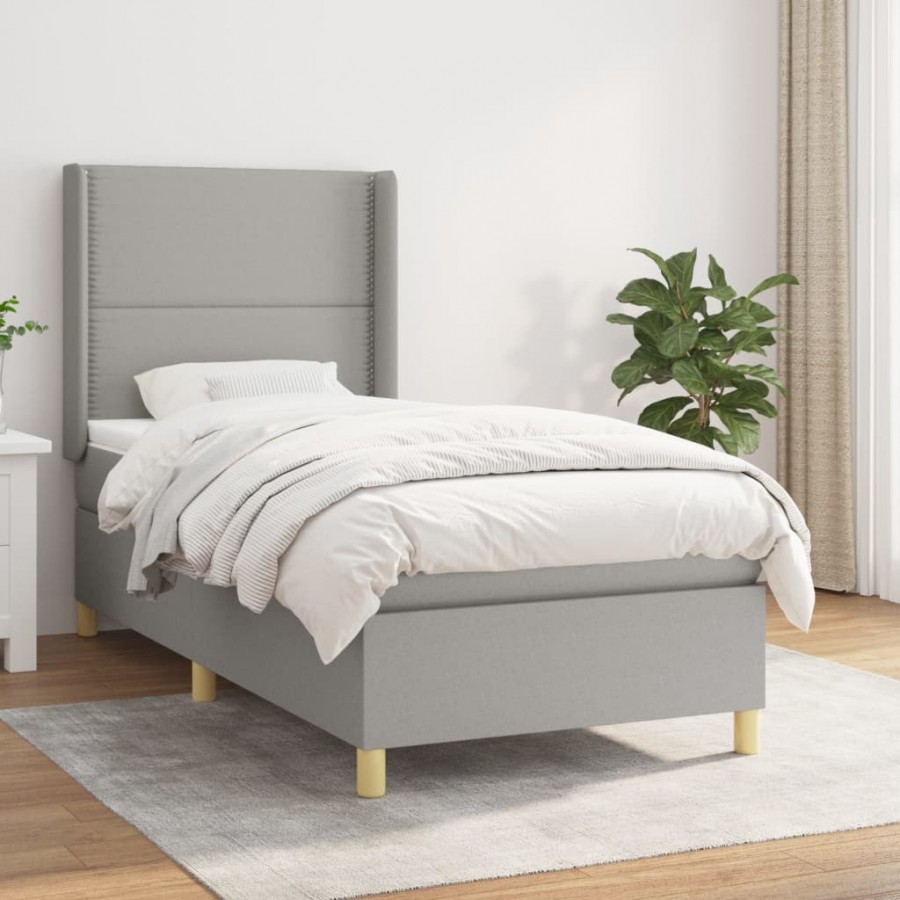 Cadre de lit et matelas Gris clair 90x190 cm Tissu