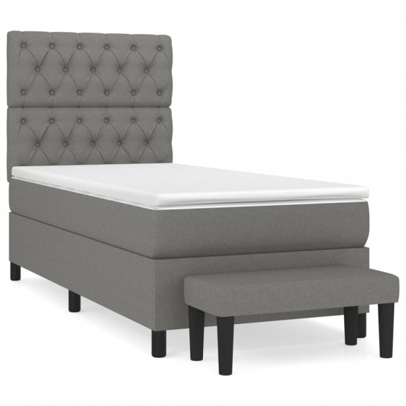 Cadre de lit avec matelas Gris foncé 80x200 cm Tissu