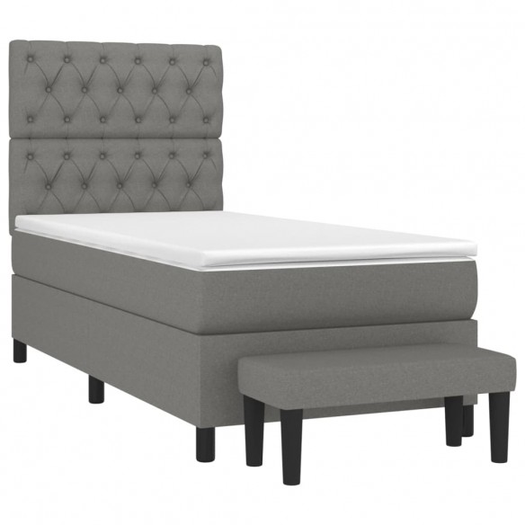 Cadre de lit avec matelas Gris foncé 80x200 cm Tissu