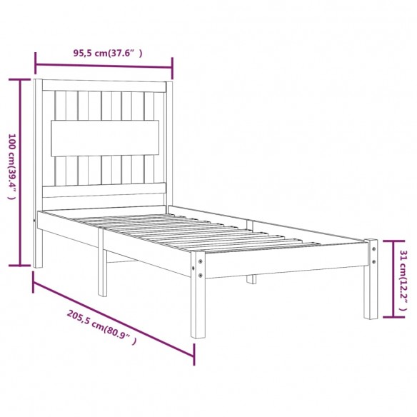 Cadre de lit Blanc Bois de pin massif 90x200 cm