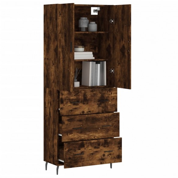 Buffet haut Chêne fumé 69,5x34x180 cm Bois d'ingénierie