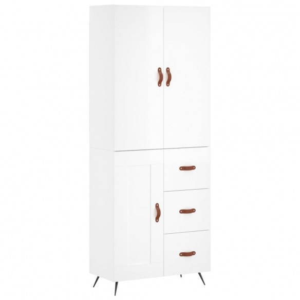 Buffet haut Blanc brillant 69,5x34x180 cm Bois d'ingénierie