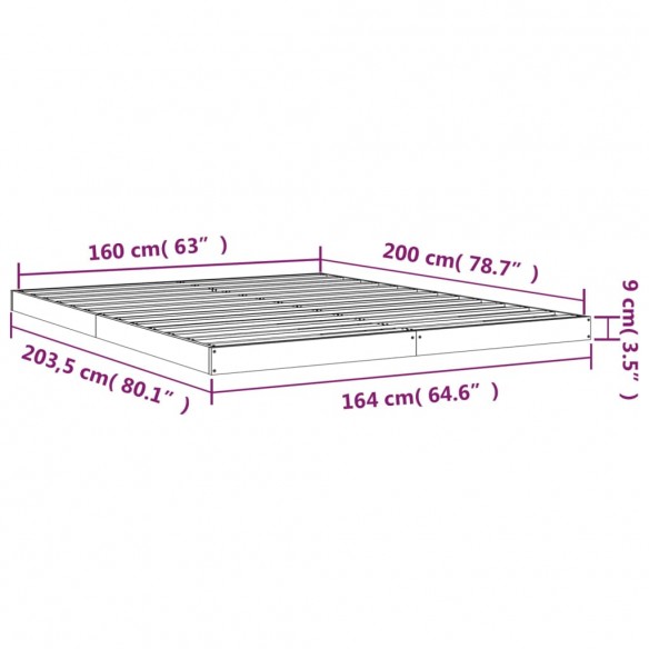 Cadre de lit blanc 160x200 cm bois de pin massif