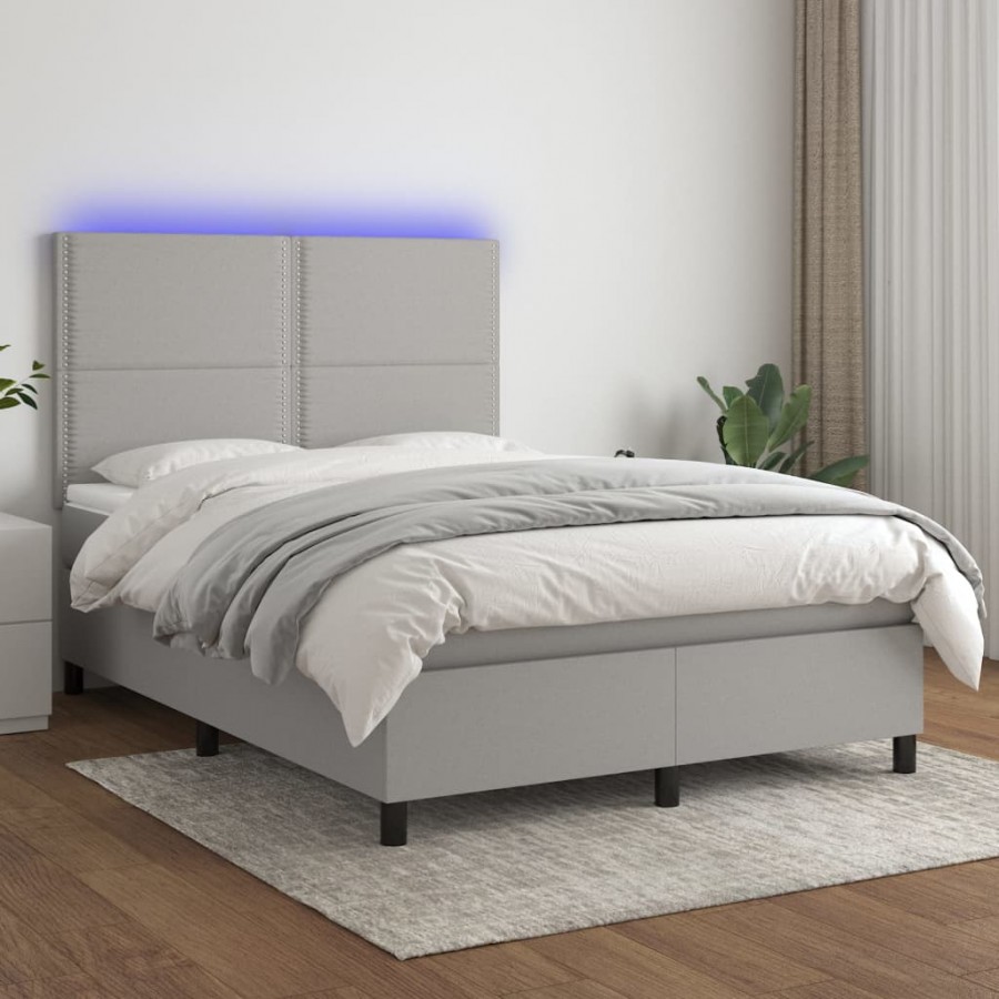 Cadre de lit et matelas et LED Gris clair 140x200 cm