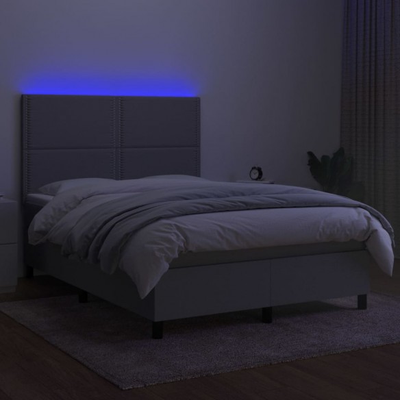 Cadre de lit et matelas et LED Gris clair 140x200 cm