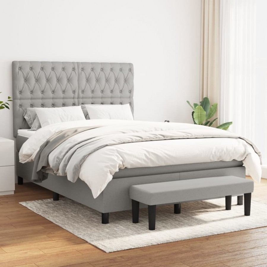 Cadre de lit avec matelas Gris clair 140x200cm Tissu