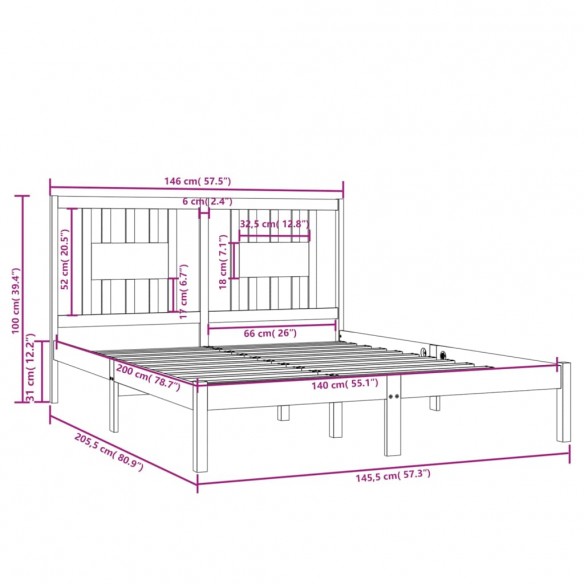 Cadre de lit Blanc Bois de pin massif 140x200 cm