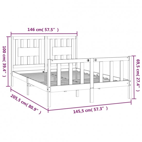 Cadre de lit avec tête de lit blanc bois pin massif 140x200 cm