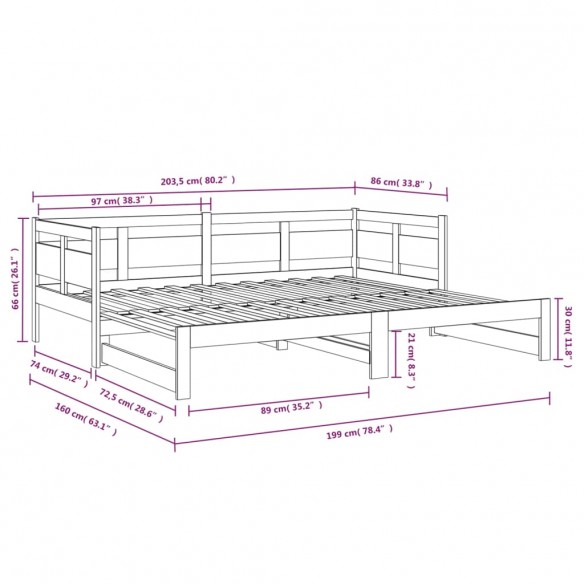 Lit coulissant Blanc Bois de pin solide 2x(80x200) cm