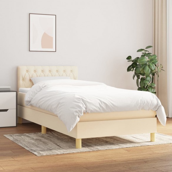 Cadre de lit avec matelas Crème 80x200 cm Tissu