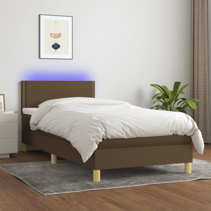 Cadre de lit et matelas et LED Marron foncé 90x190cm