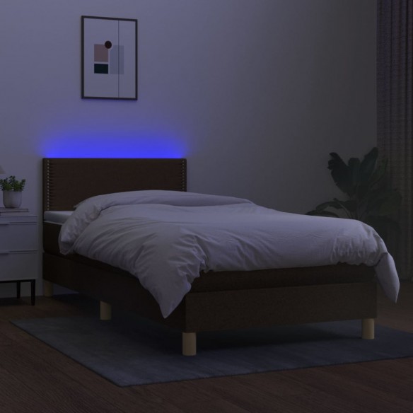 Cadre de lit et matelas et LED Marron foncé 90x190cm