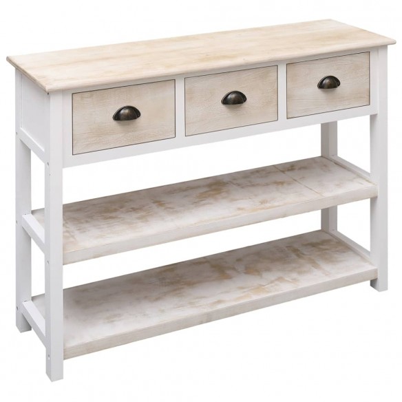 Buffet Blanc et marron 108x30x76 cm Bois de Paulownia massif