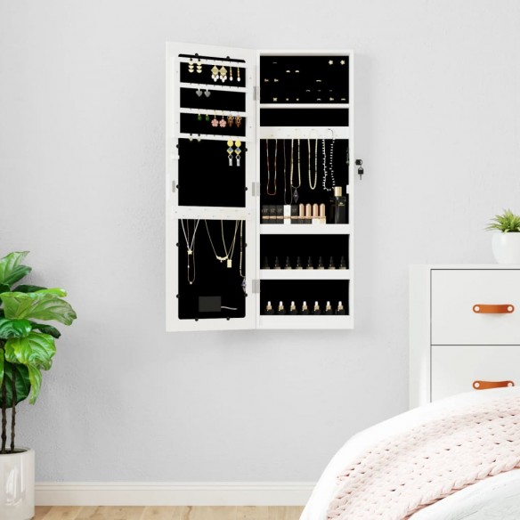 Armoire à bijoux avec miroir et éclairage LED mural blanc