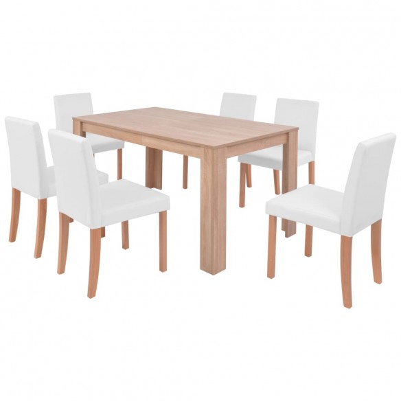 Table et chaises 7 pcs Cuir synthétique Chêne Couleur crème