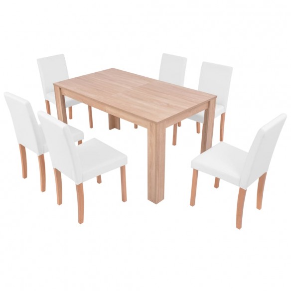 Table et chaises 7 pcs Cuir synthétique Chêne Couleur crème