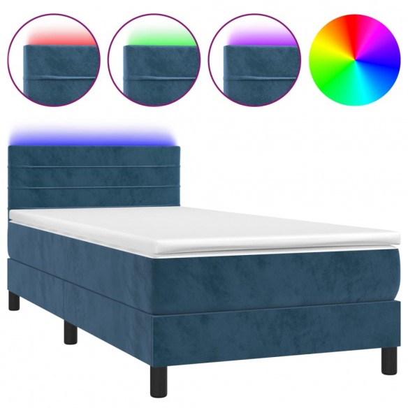 Cadre de lit et matelas et LED Bleu foncé 90x190 cm