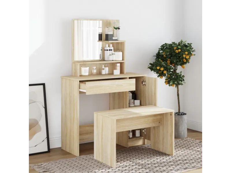 Coiffeuse avec miroir Chêne sonoma 86,5x35x136 cm