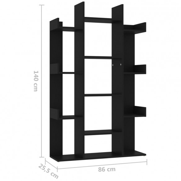 Bibliothèque Noir 86x25,5x140 cm Aggloméré