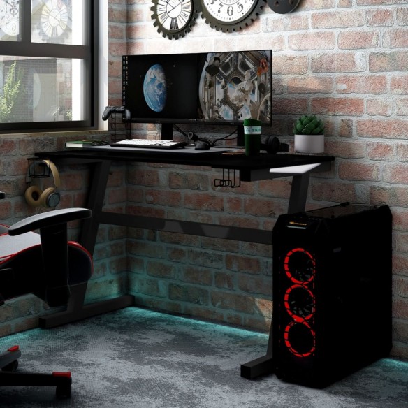 Bureau de jeu à LED avec pieds en forme de Z Noir 90x60x75 cm