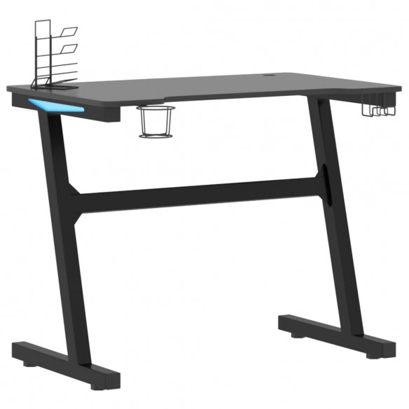 Bureau de jeu à LED avec pieds en forme de Z Noir 90x60x75 cm