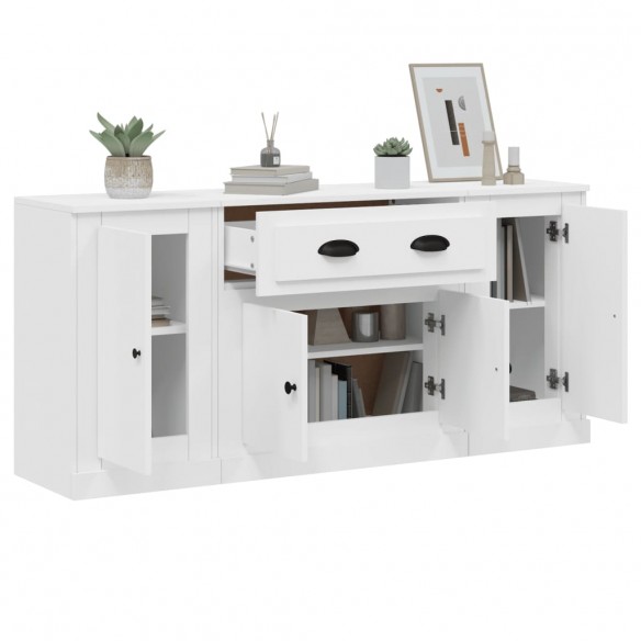 Buffets 3 pcs Blanc Bois d'ingénierie