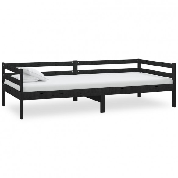 Lit de repos avec matelas 90x200 cm Noir Bois de pin massif