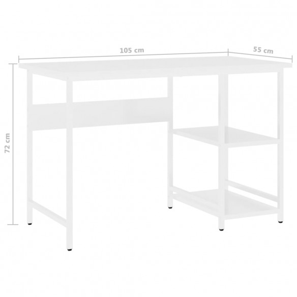 Bureau d'ordinateur Blanc 105x55x72 cm MDF et métal