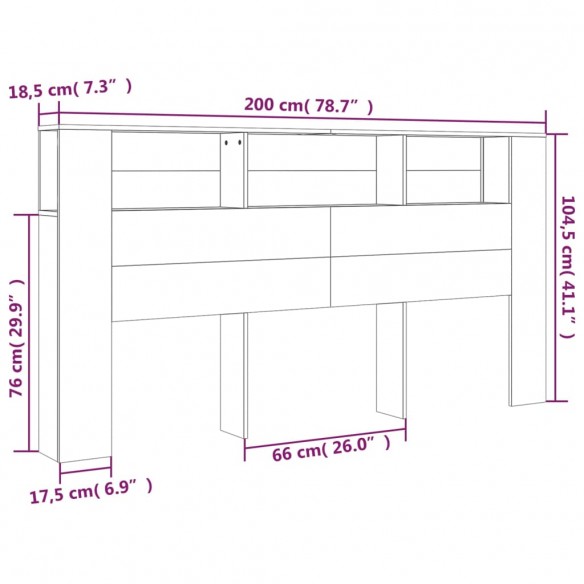 Armoire de tête de lit Gris béton 200x18,5x104,5 cm