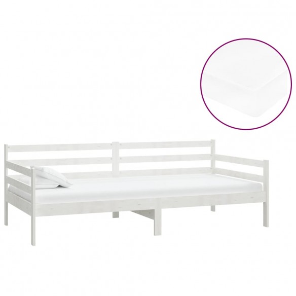 Lit de repos avec matelas 90x200 cm Blanc Bois de pin massif