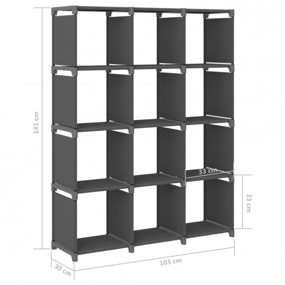 Étagère d'affichage 12 cubes Gris 103x30x141 cm Tissu