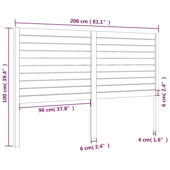 Tête de lit Gris 206x4x100 cm Bois massif de pin