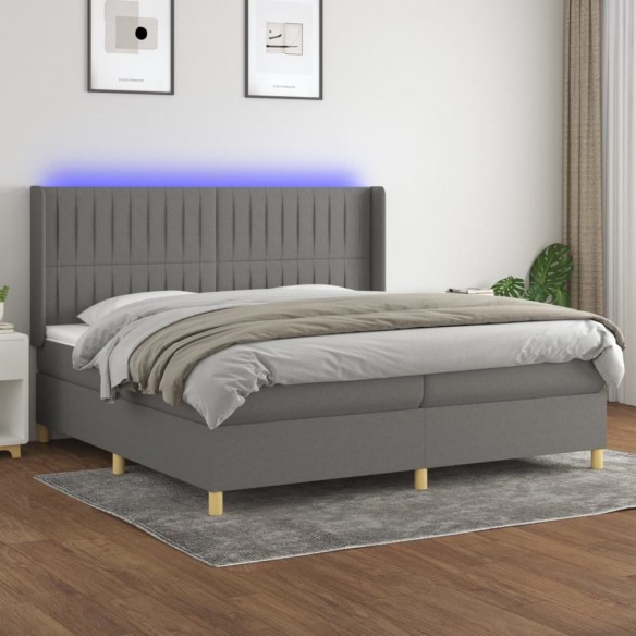 Cadre de lit matelas LED Gris foncé 200x200 cm Tissu