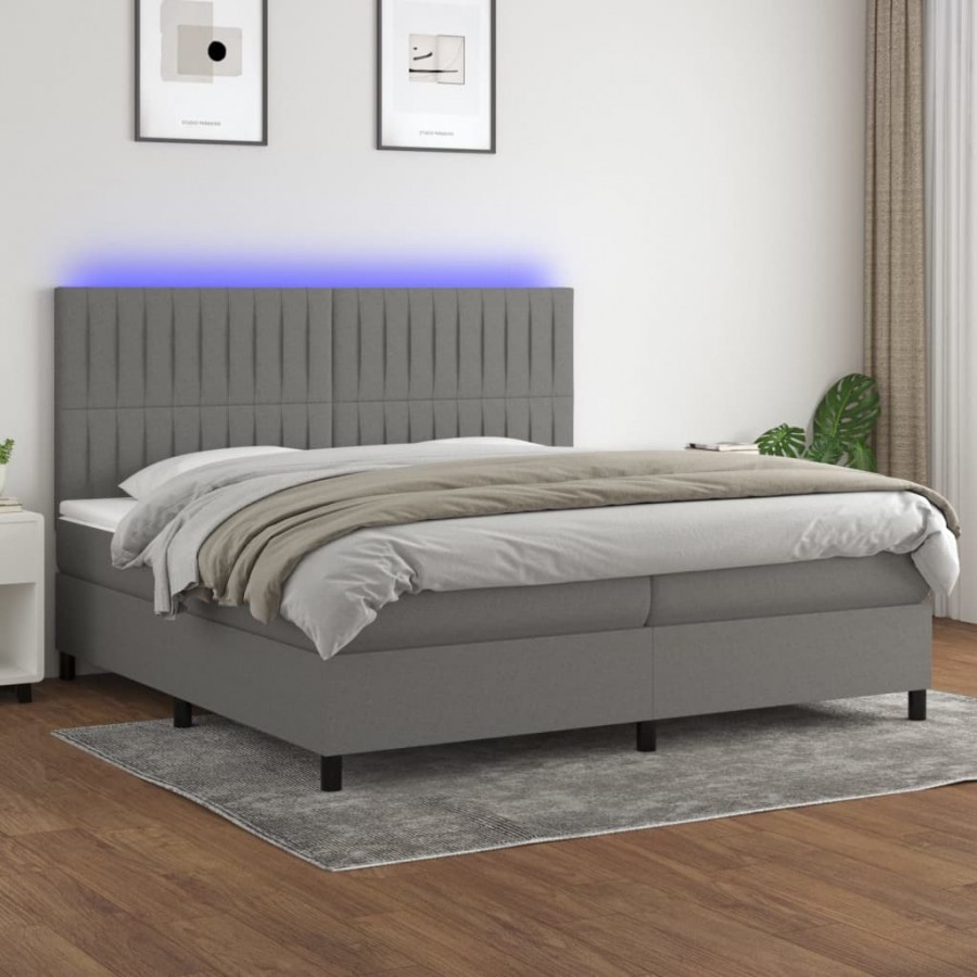 Cadre de lit et matelas et LED Gris foncé 200x200 cm