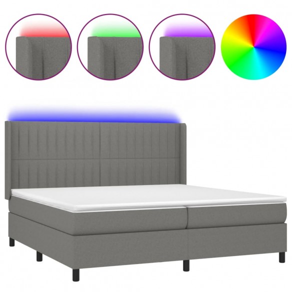 Cadre de lit matelas LED Gris foncé 200x200 cm Tissu