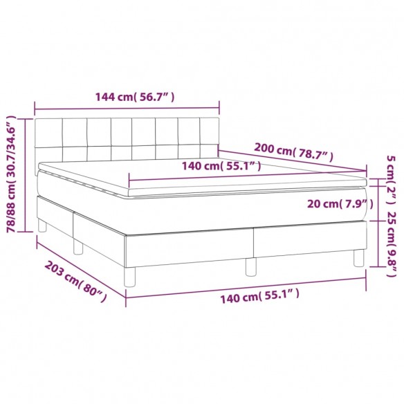 Cadre de lit avec matelas LED Gris clair 140x200 cm