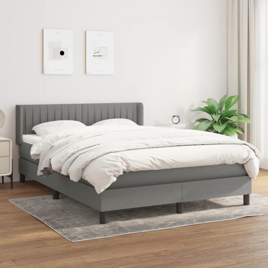 Cadre de lit avec matelas Gris foncé 140x200cm Tissu