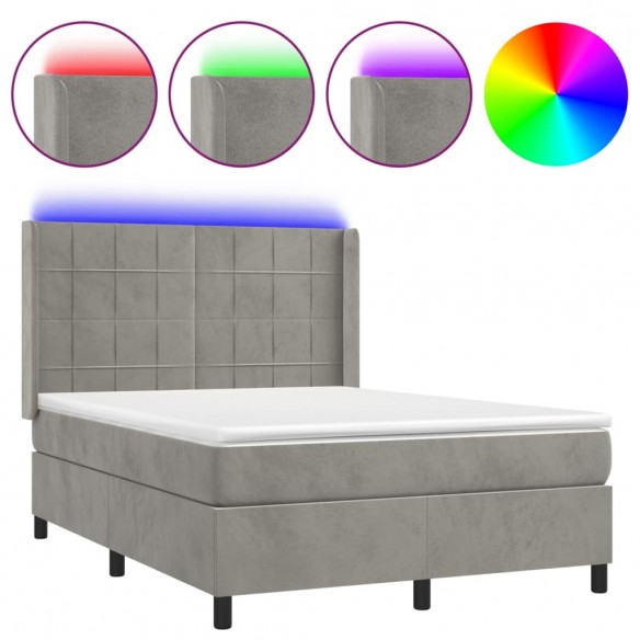 Cadre de lit matelas et LED Gris clair 140x190 cm